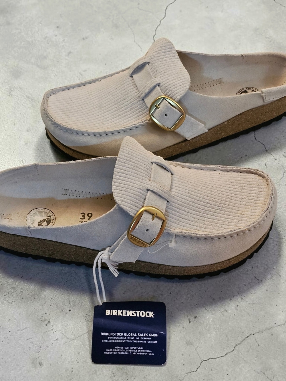 Birkenstock Buckley Women's Beige Corduroy Buckle Moccasins Clogs 39/8 NWT